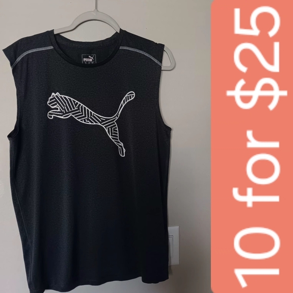 Puma Tops - Puma Black Sleeveless Athletic Tank with White Logo